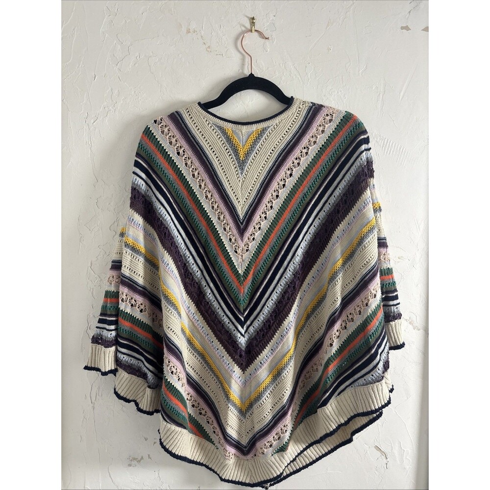 Democracy Multicolor Crochet Knit Poncho Sweater S/M Boho V-Neck Oversized - Picture 3 of 5